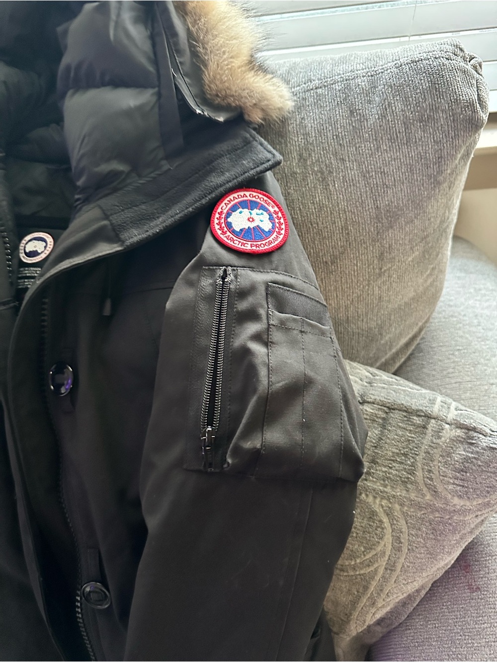 Canada Goose Black Womens Fur-Trim Puffer Jacket